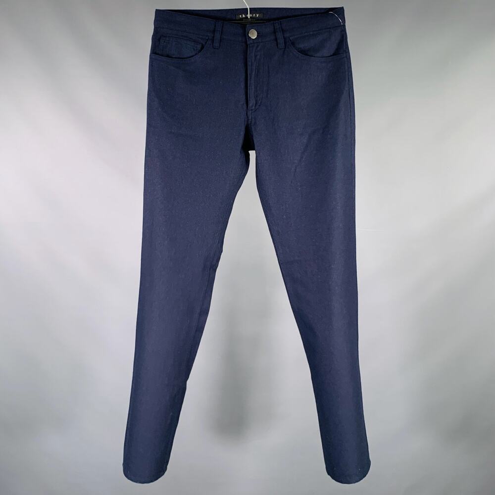 THEORY Size 30 Navy Cotton Wool Blend Straight Jeans